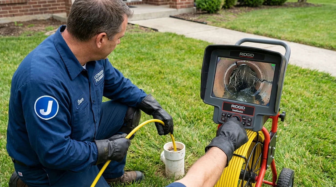 Sewer camera inspection being performed by Johns Plumbing LLC in Dryden